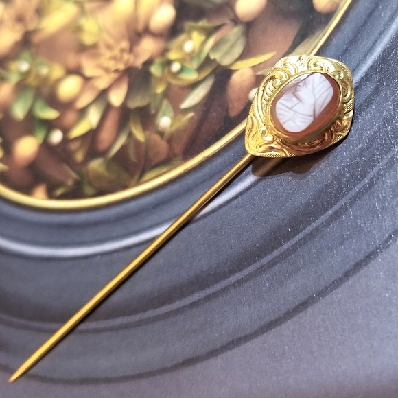 Antique Hard Stone Cameo Stick Pin PSCO - Picture 7 of 8